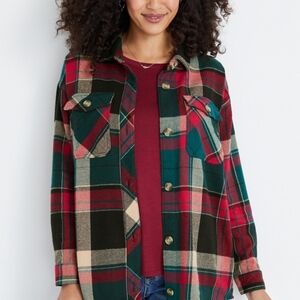 Maurices Plaid Utility Jacket - Green, Red, Black